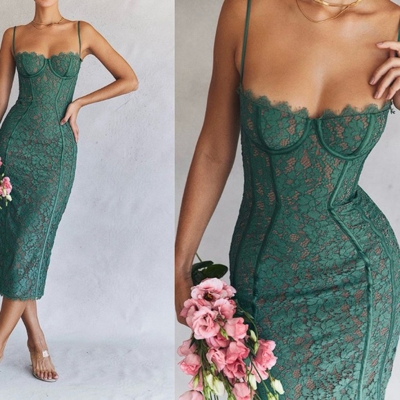House of CB Dresses & Skirts - House of CB London Joelle Forest Lace Midi Dress Small Lined
